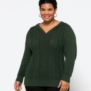 Market & Spruce Afon Cable Knit Hooded Sweater  Sz 2X in Forest Green